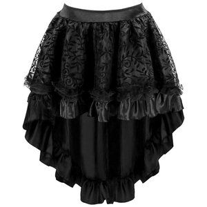 Women's 22"-28" Waist Hi-Lo Midi Skirt Lace Steampunk Goth Vintage Look Satin
